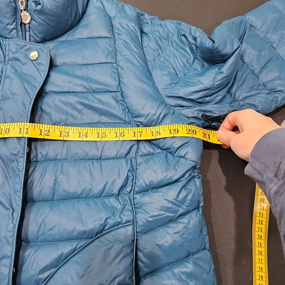 Calvin Klein Womens Packable Premium Down Puffer Jacket L Teal Blue Lightweight